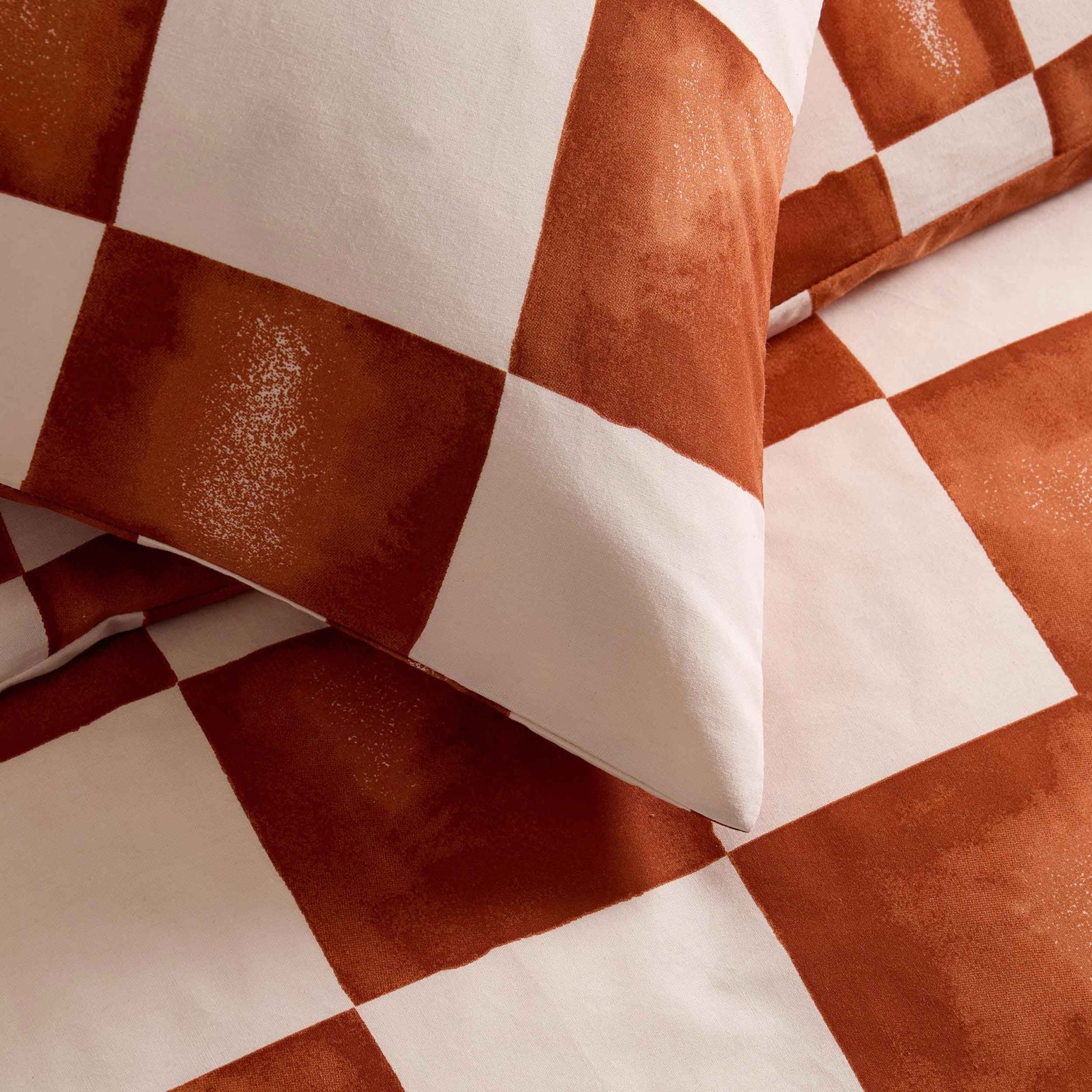 Retro Checkerboard 100% Cotton Duvet Cover & Pillowcase Set - Burnt Orange - DUSK