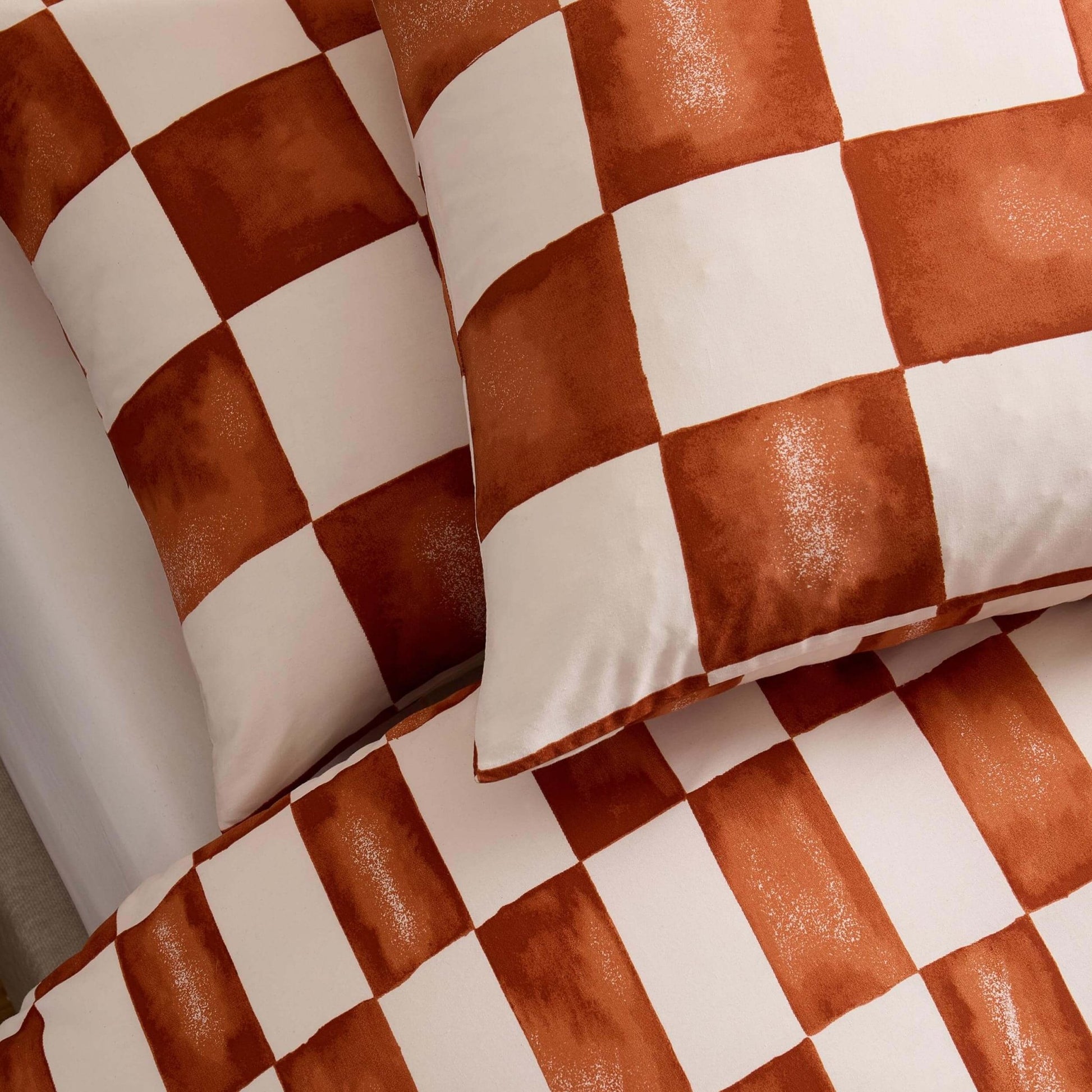 Retro Checkerboard 100% Cotton Duvet Cover & Pillowcase Set - Burnt Orange - DUSK