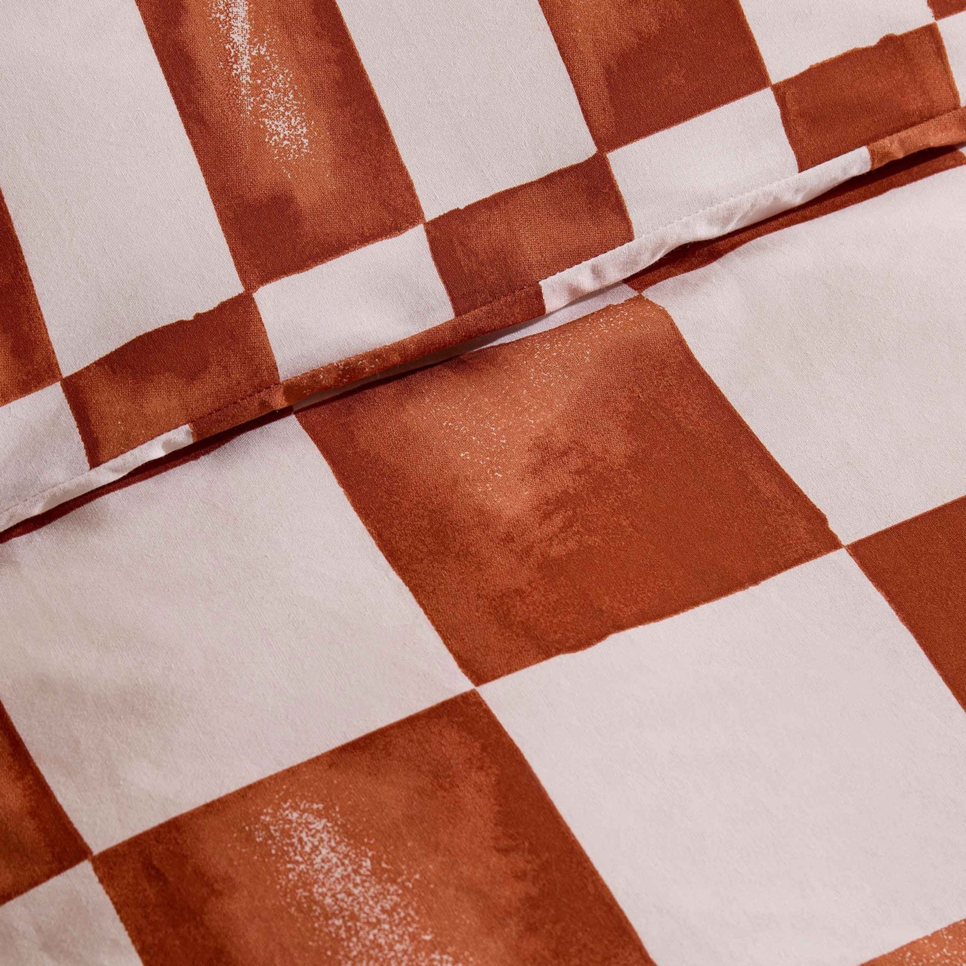 Retro Checkerboard 100% Cotton Duvet Cover & Pillowcase Set - Burnt Orange - DUSK