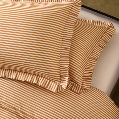 Retro Stripe 100% Cotton Duvet Covet & Pilllowcase Set - Mustard - DUSK