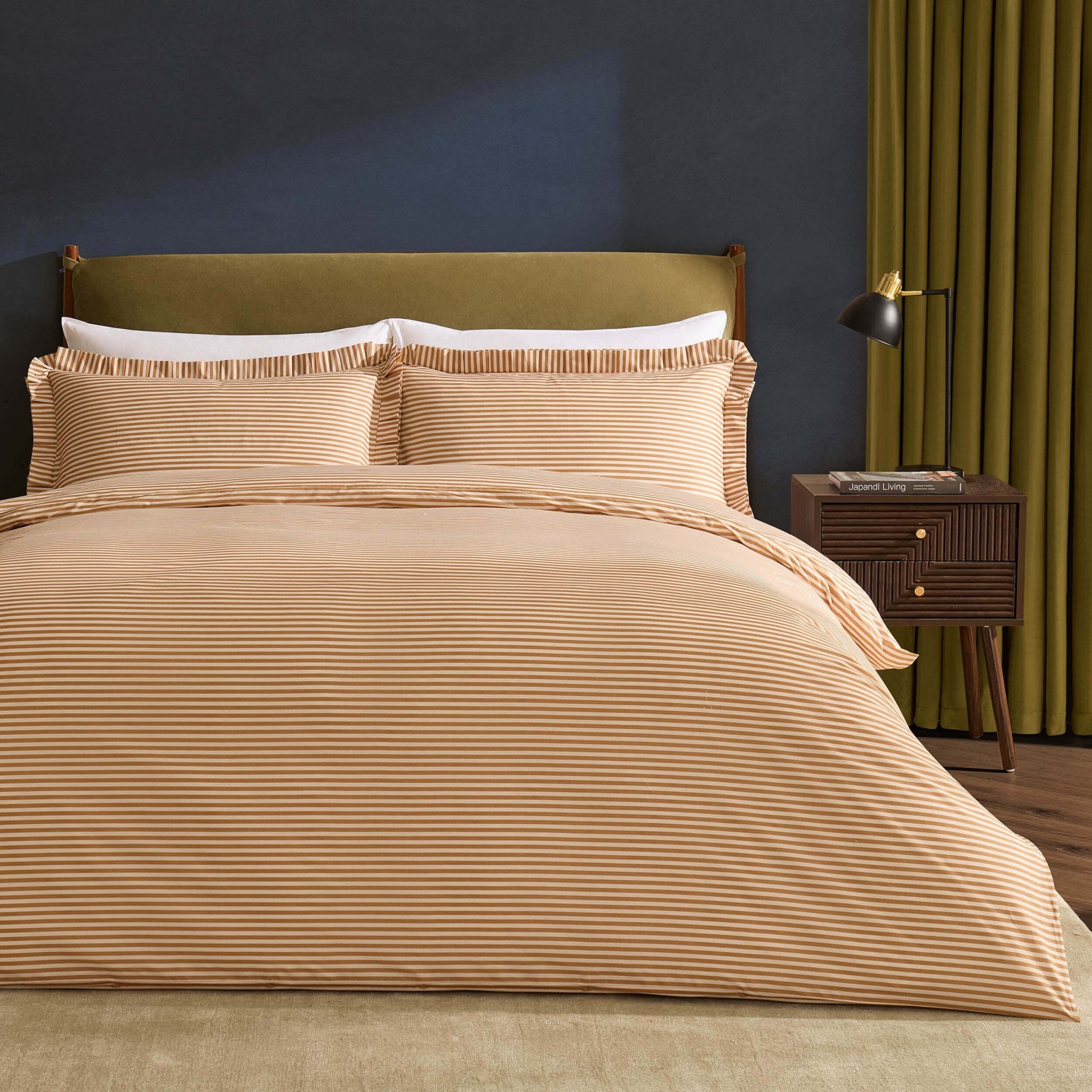 Retro Stripe 100% Cotton Duvet Covet & Pilllowcase Set - Mustard - DUSK