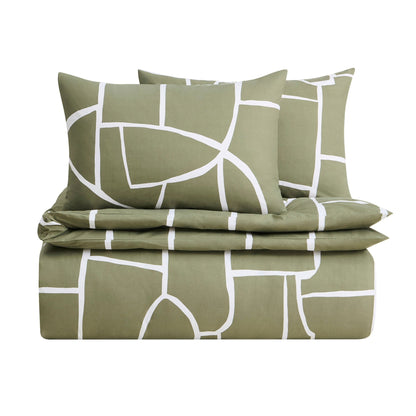 Reuben 100% Cotton Tile Print Duvet Cover & Pillowcase Set - Olive - DUSK