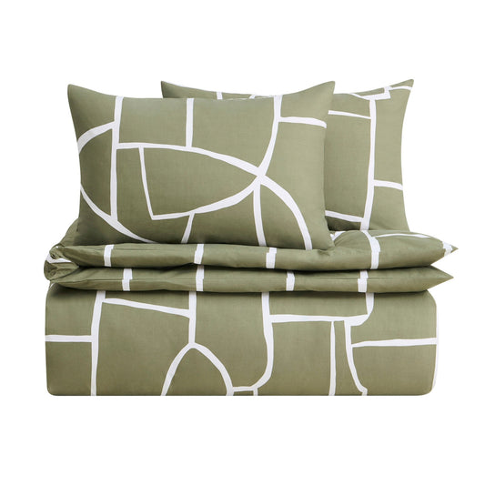 Reuben 100% Cotton Tile Print Duvet Cover & Pillowcase Set - Olive - DUSK
