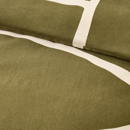 Reuben 100% Cotton Tile Print Duvet Cover & Pillowcase Set - Olive - DUSK