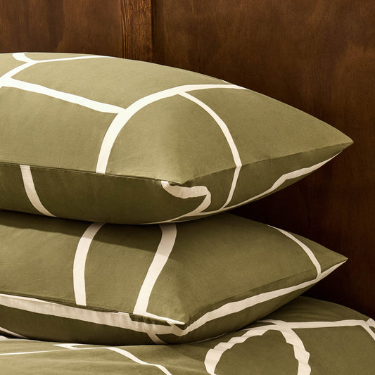 Reuben 100% Cotton Tile Print Duvet Cover & Pillowcase Set - Olive - DUSK