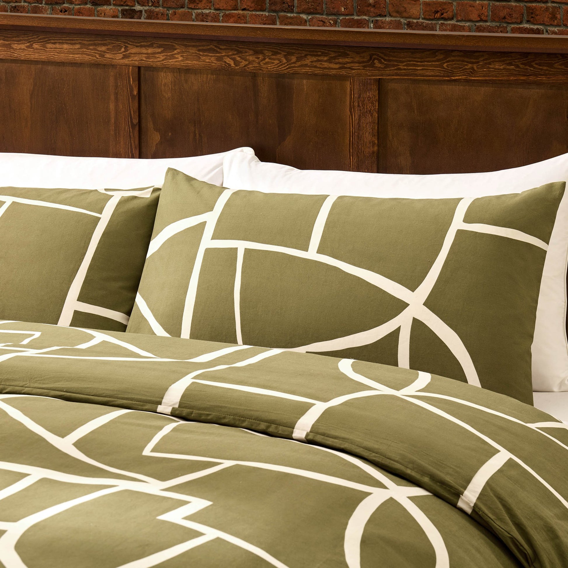 Reuben 100% Cotton Tile Print Duvet Cover & Pillowcase Set - Olive - DUSK