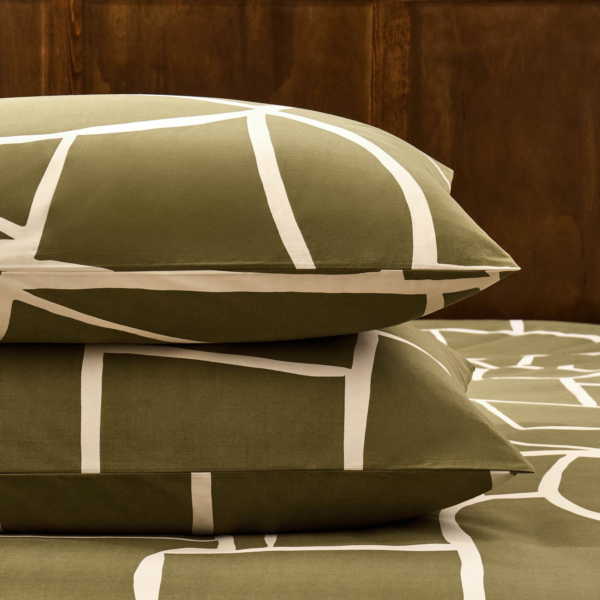 Reuben 100% Cotton Tile Print Duvet Cover & Pillowcase Set - Olive - DUSK