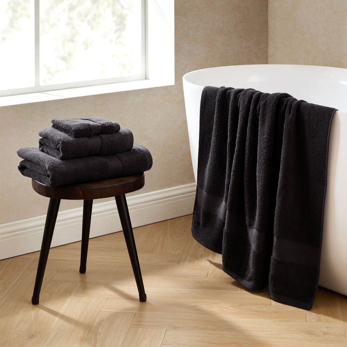 Rhodes Cotton Towel Collection - Black - DUSK