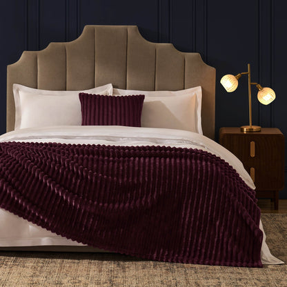 Ribbed Flannel Faux Fur Cushion Cover - Aubergine - DUSK