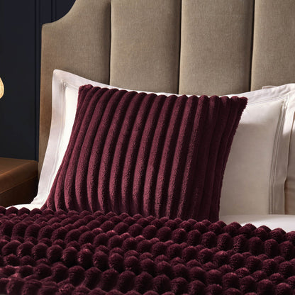 Ribbed Flannel Faux Fur Cushion Cover - Aubergine - DUSK