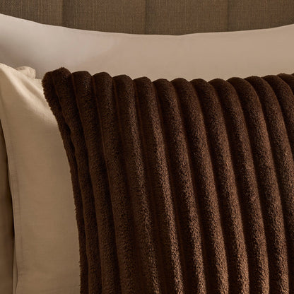 Ribbed Flannel Faux Fur Cushion Cover - Chocolate - DUSK