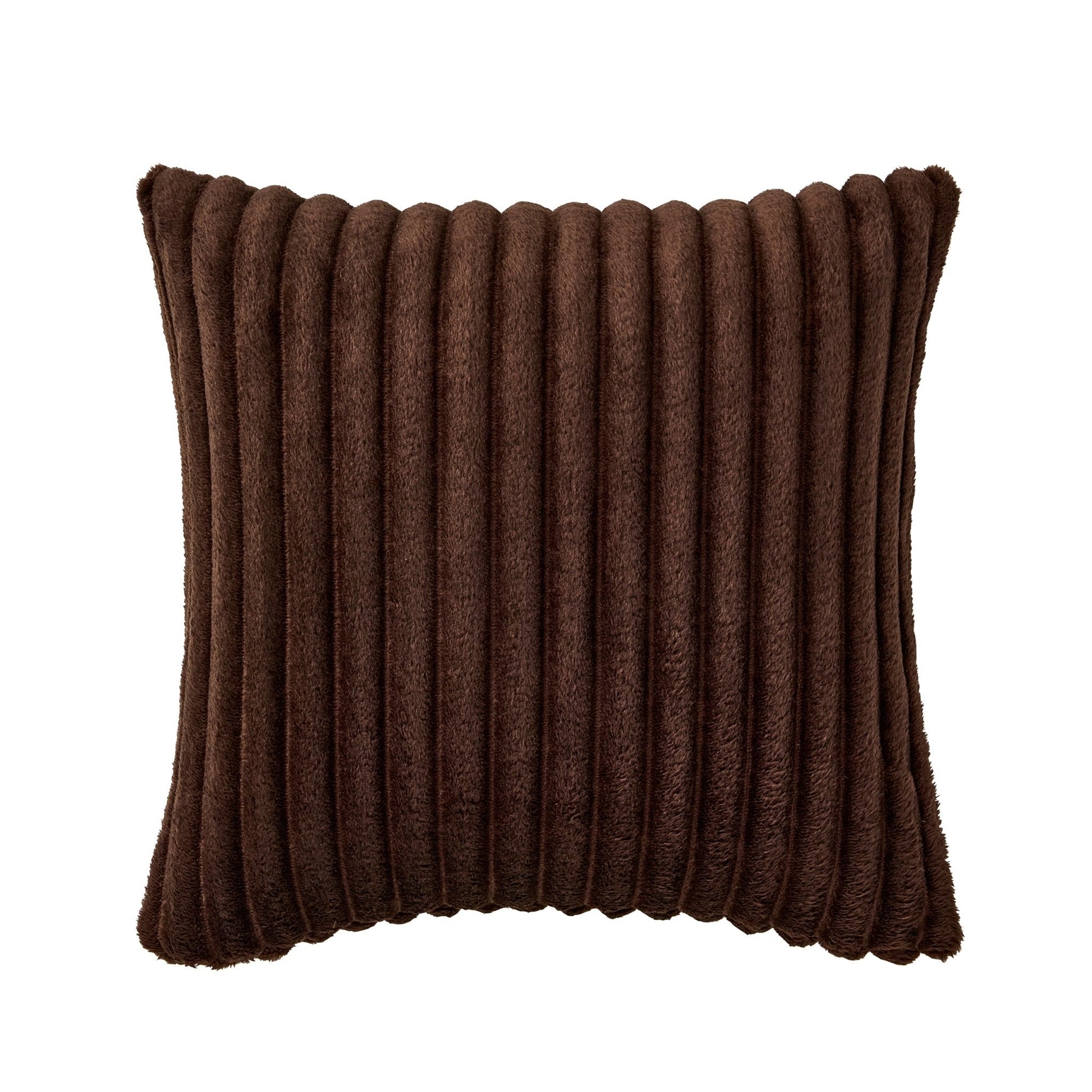 Ribbed Flannel Faux Fur Cushion Cover - Chocolate - DUSK