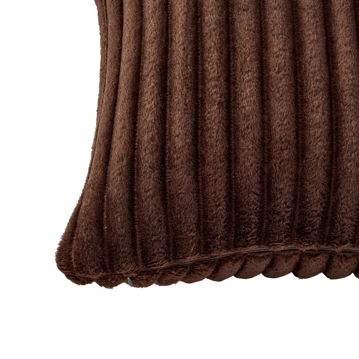 Ribbed Flannel Faux Fur Cushion Cover - Chocolate - DUSK