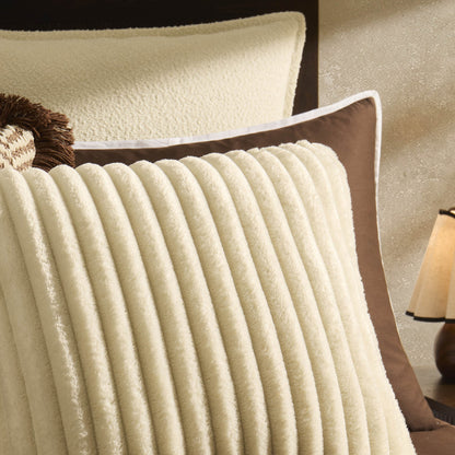 Ribbed Flannel Faux Fur Cushion Cover - Cream - DUSK