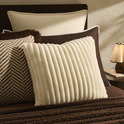 Ribbed Flannel Faux Fur Cushion Cover - Cream - DUSK