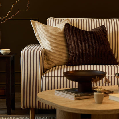 Ribbed Flannel Faux Fur Sofa Cushion Cover - Chocolate - DUSK