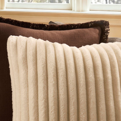 Ribbed Flannel Faux Fur Sofa Cushion Cover - Cream - DUSK