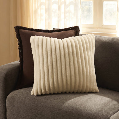 Ribbed Flannel Faux Fur Sofa Cushion Cover - Cream - DUSK