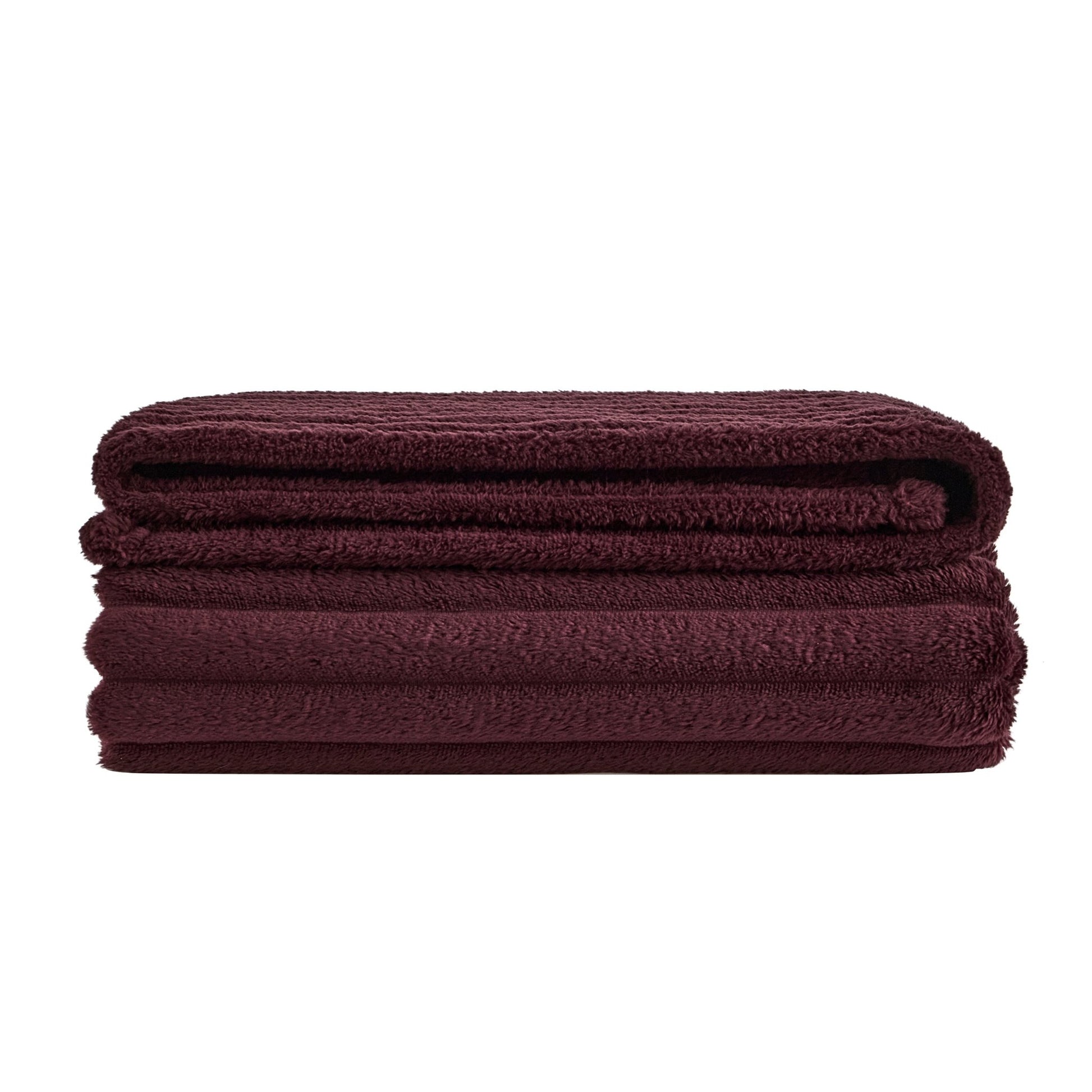 Ribbed Flannel Faux Fur Sofa Throw - Aubergine - DUSK