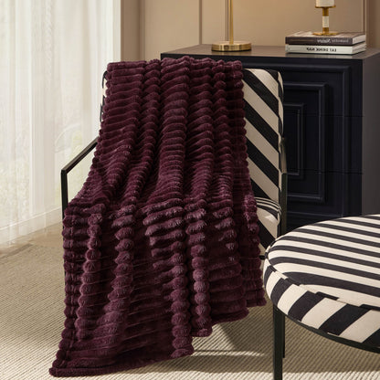 Ribbed Flannel Faux Fur Sofa Throw - Aubergine - DUSK
