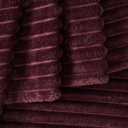 Ribbed Flannel Faux Fur Sofa Throw - Aubergine - DUSK