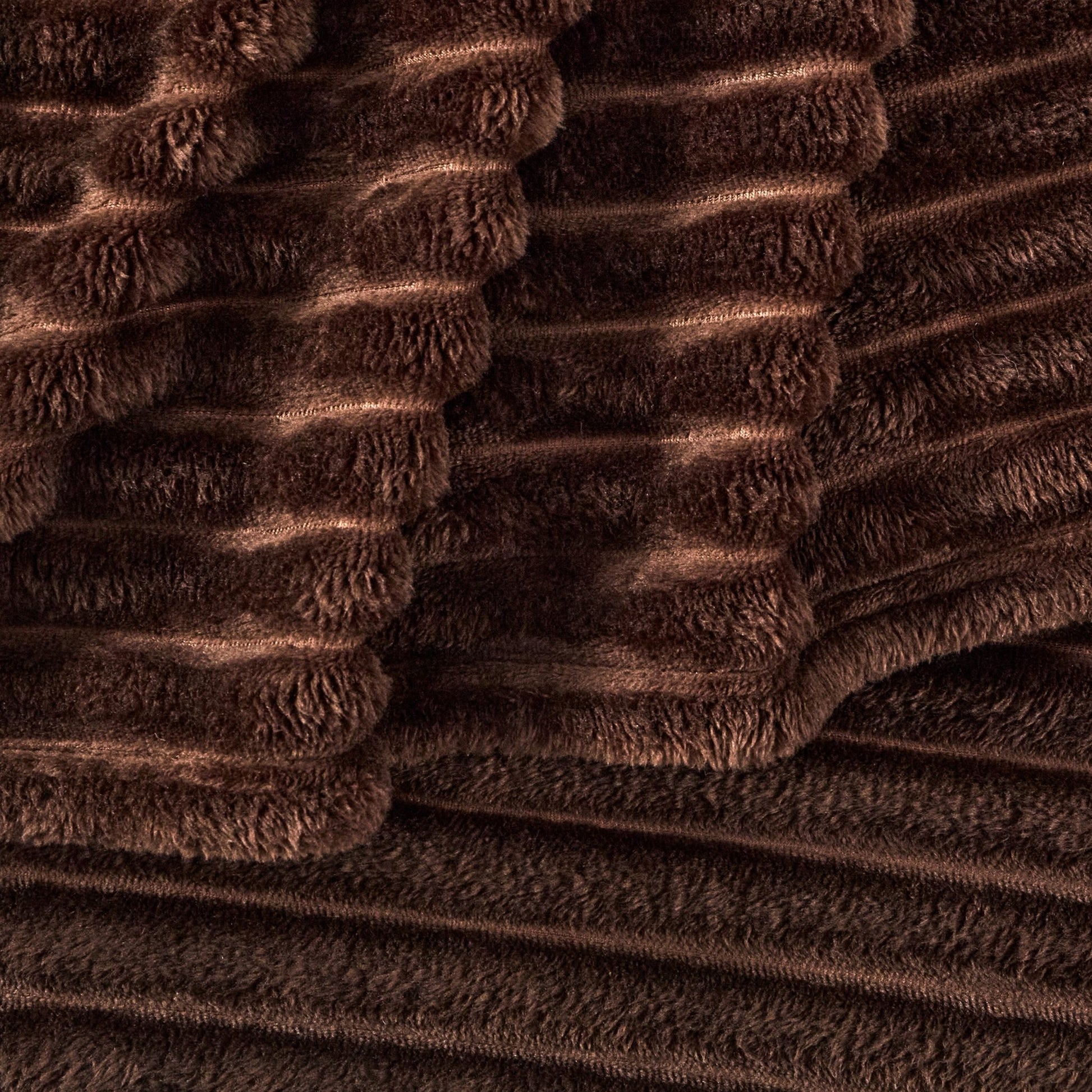 Ribbed Flannel Faux Fur Sofa Throw - Chocolate - DUSK