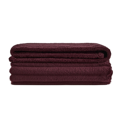 Ribbed Flannel Faux Fur Throw - Aubergine - DUSK