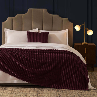 Ribbed Flannel Faux Fur Throw - Aubergine - DUSK