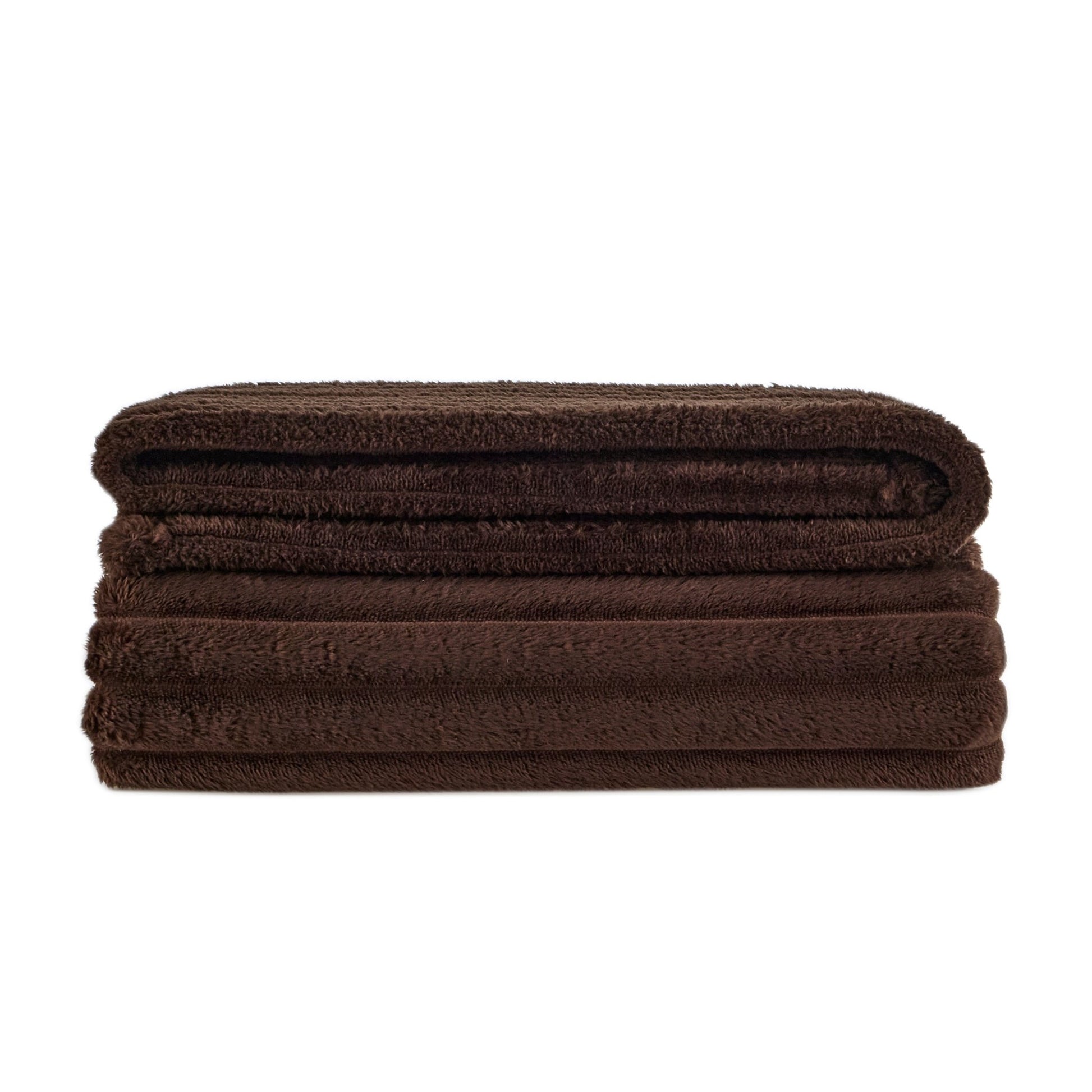 Ribbed Flannel Faux Fur Throw - Chocolate - DUSK