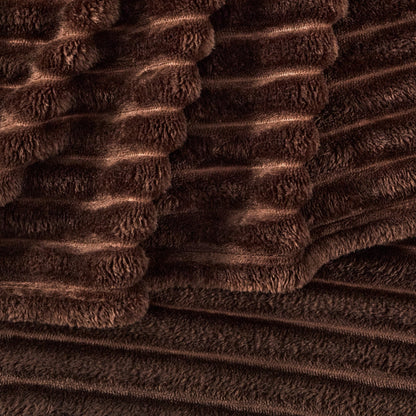 Ribbed Flannel Faux Fur Throw - Chocolate - DUSK