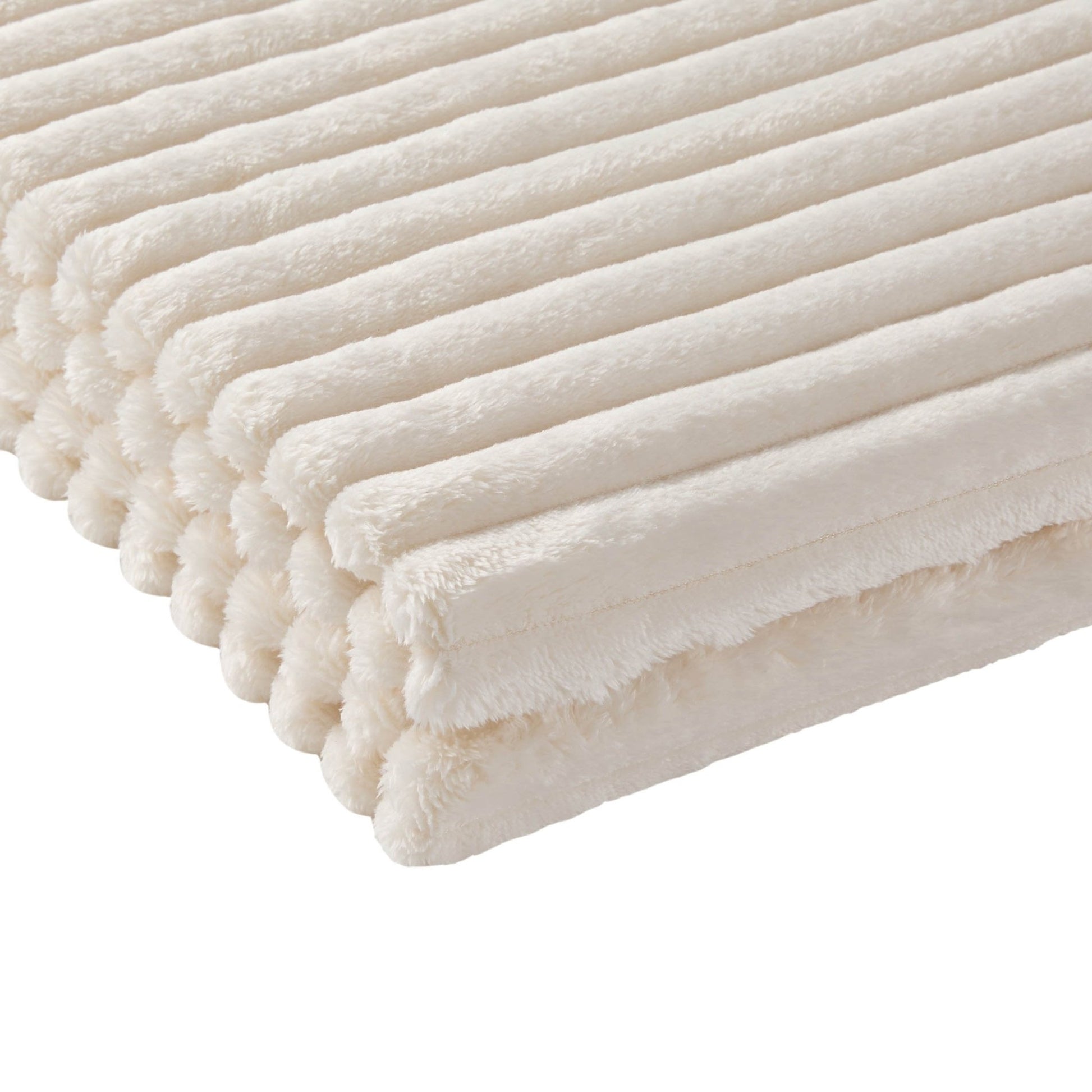 Ribbed Flannel Faux Fur Throw - Cream - DUSK