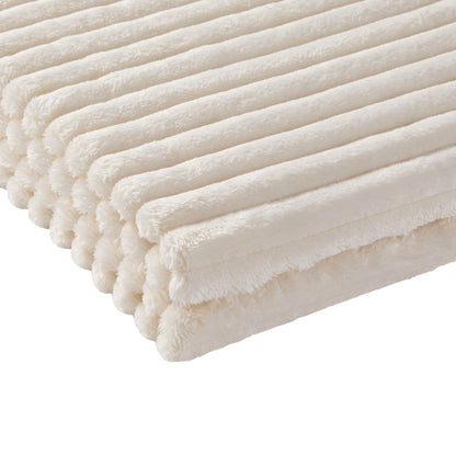 Ribbed Flannel Faux Fur Throw - Cream - DUSK