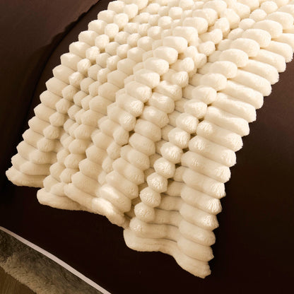 Ribbed Flannel Faux Fur Throw - Cream - DUSK