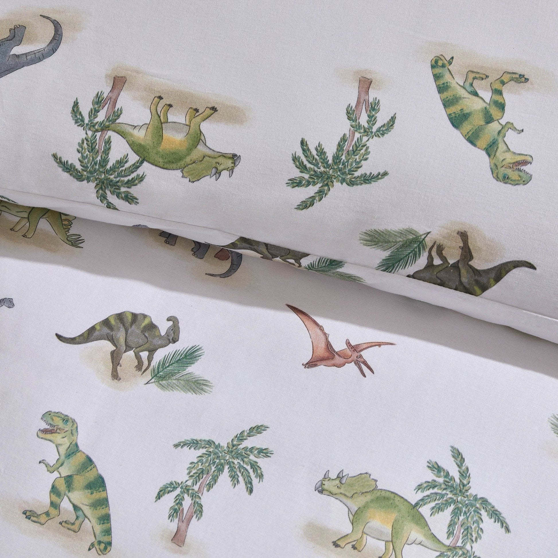 Riley 100% Cotton Dino Print Duvet Cover Set - Green - DUSK