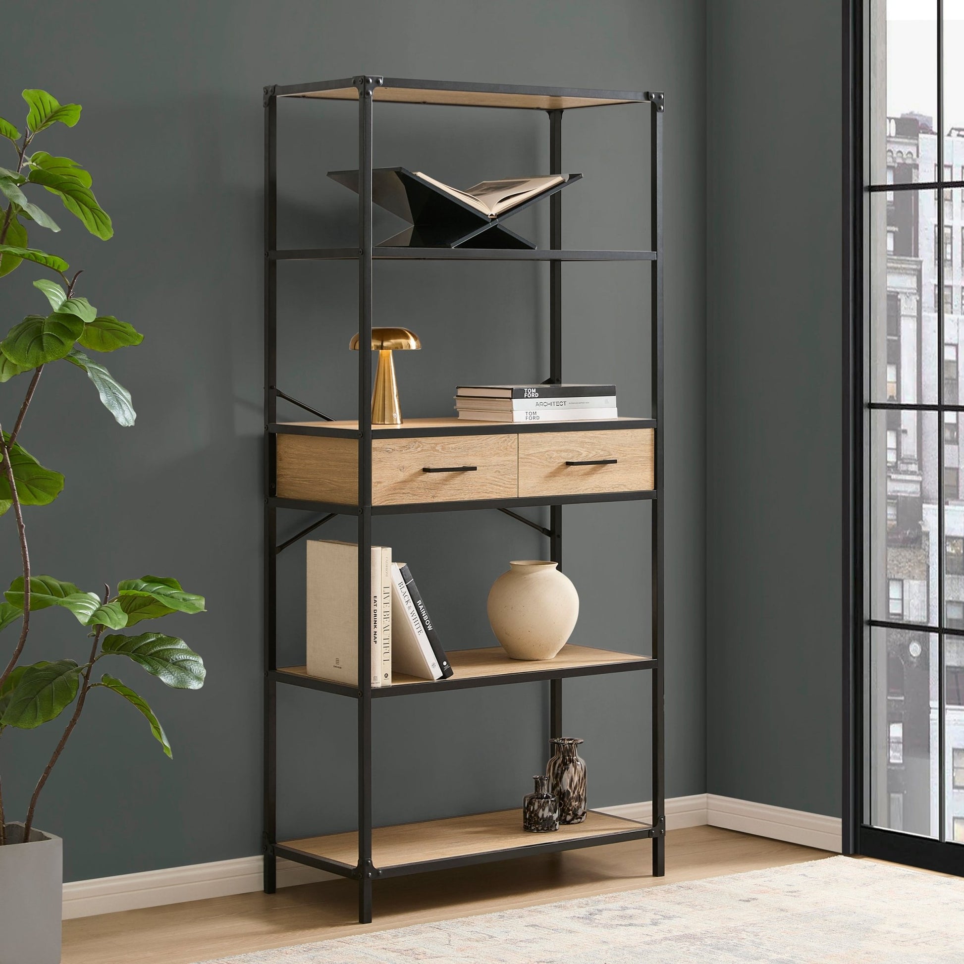 Riley Bookshelf with Drawers - Light Wood - DUSK