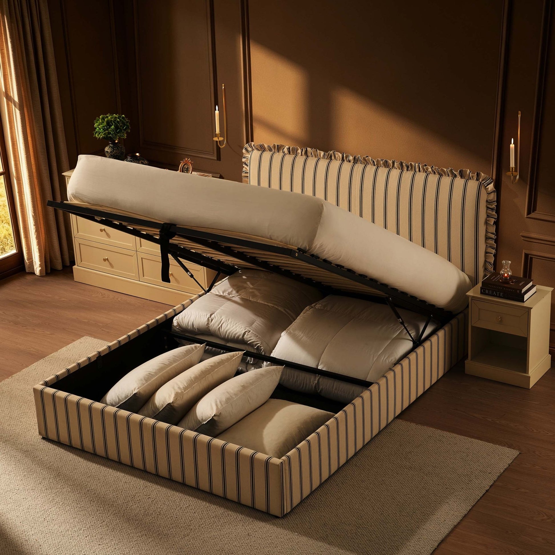 Riva Ottoman Storage Bed - Blue Stripe - DUSK