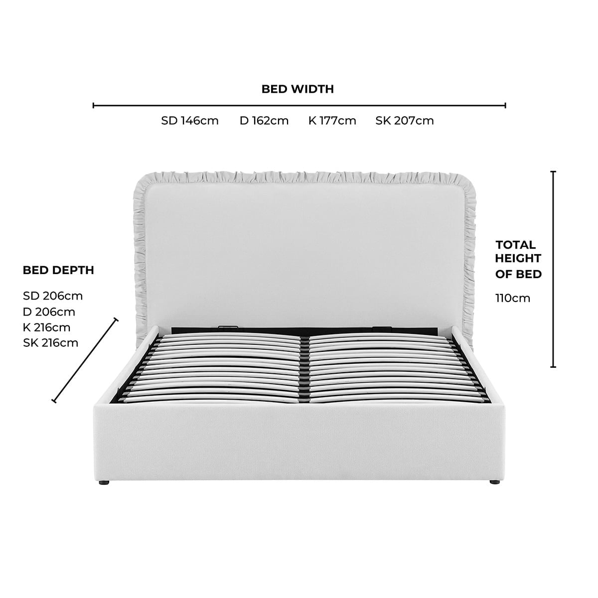 Riva Ottoman Storage Bed - Chenille Ivory - DUSK