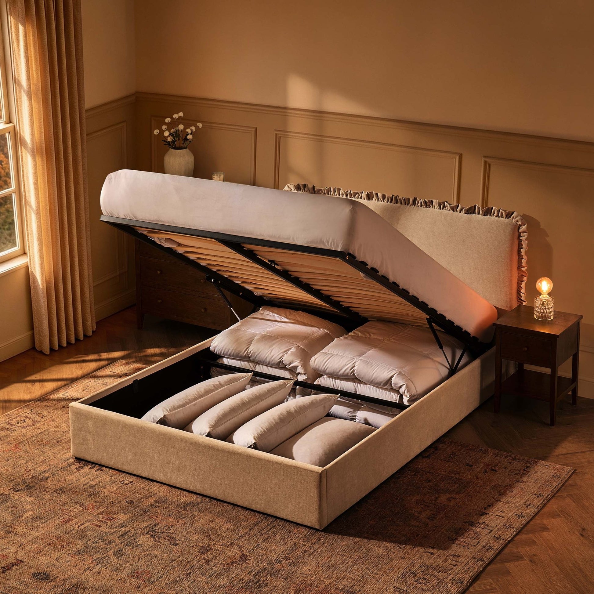Riva Ottoman Storage Bed - Chenille Ivory - DUSK