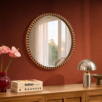 Rocco Stripe 60 x 60cm Round Wood Frame Mirror - DUSK