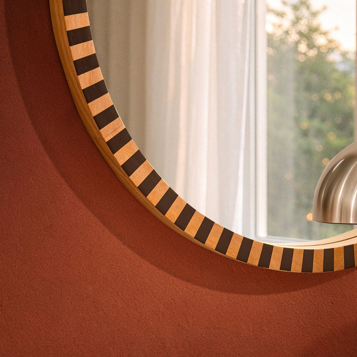 Rocco Stripe 60 x 60cm Round Wood Frame Mirror - DUSK