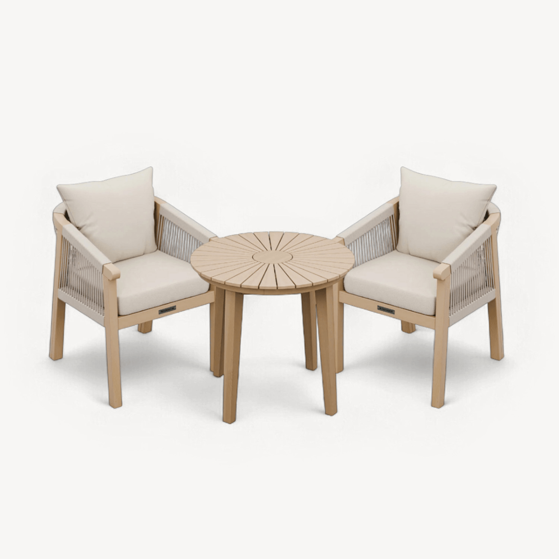 Roma Outdoor 2 Seater Round Bistro Table and Dining Chairs - Beige - DUSK