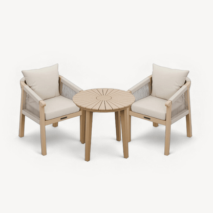 Roma Outdoor 2 Seater Round Bistro Table and Dining Chairs - Beige - DUSK