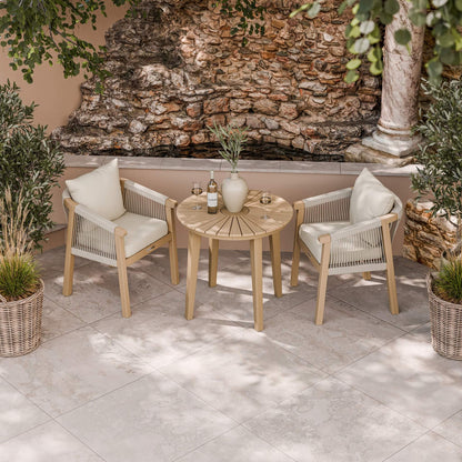Roma Outdoor 2 Seater Round Bistro Table and Dining Chairs - Beige - DUSK