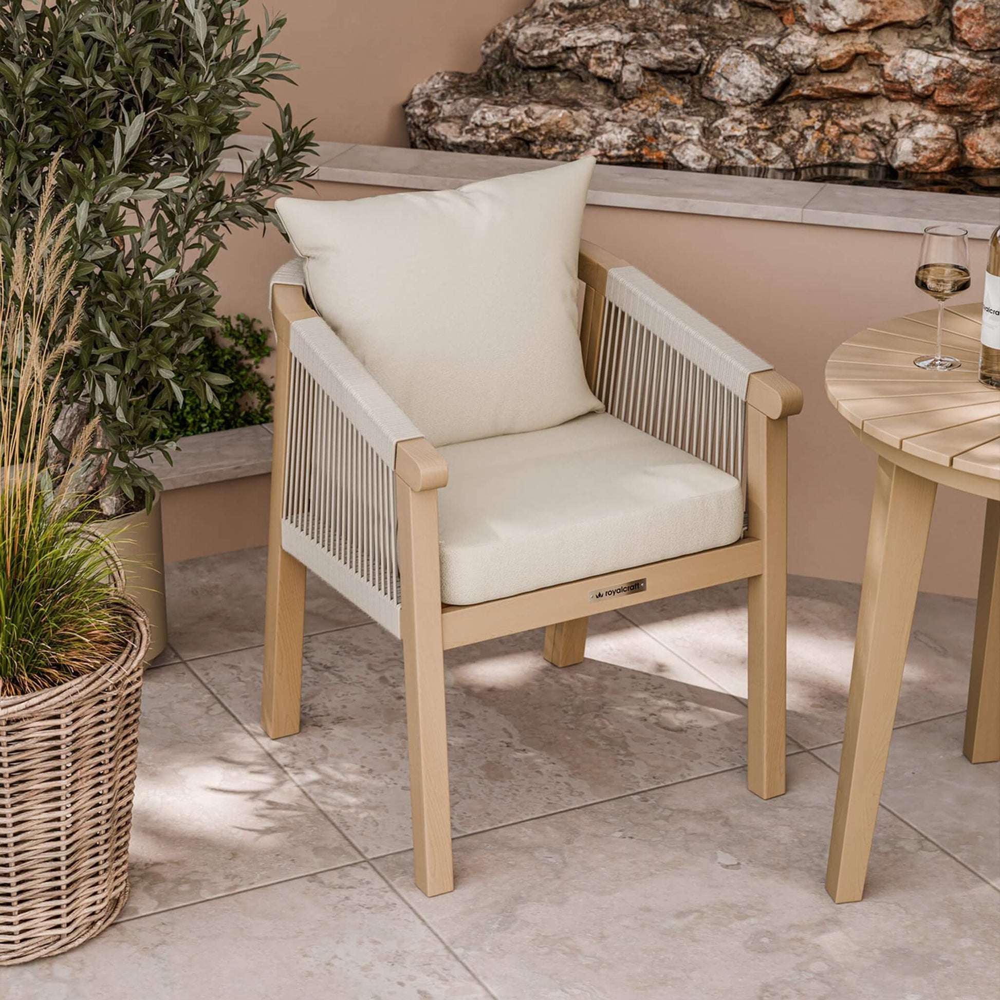 Roma Outdoor 2 Seater Round Bistro Table and Dining Chairs - Beige - DUSK