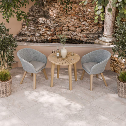Roma Outdoor 2 Seater Round Bistro Table and Sol Dining Chairs - Beige - DUSK