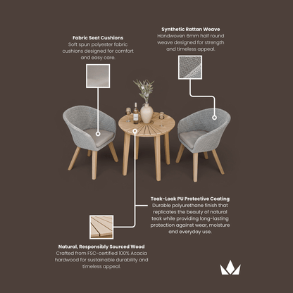 Roma Outdoor 2 Seater Round Bistro Table and Sol Dining Chairs - Beige - DUSK
