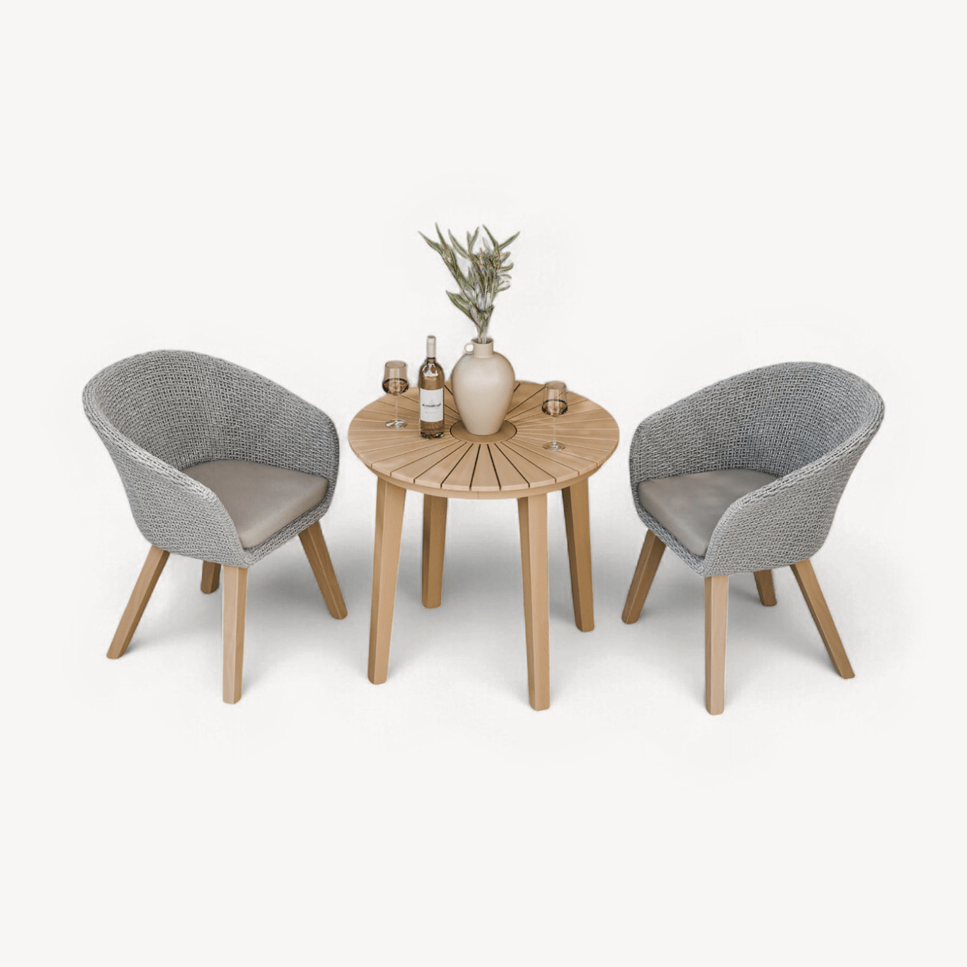Roma Outdoor 2 Seater Round Bistro Table and Sol Dining Chairs - Beige - DUSK