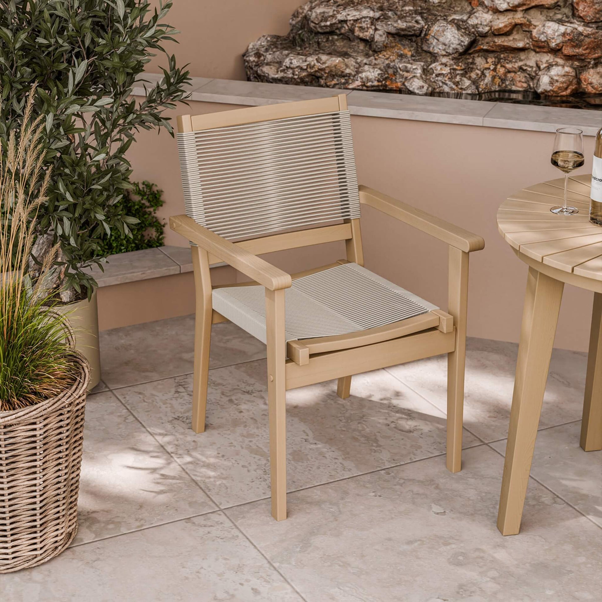 Roma Outdoor 2 Seater Round Bistro Table and Stacking Chairs - Beige - DUSK