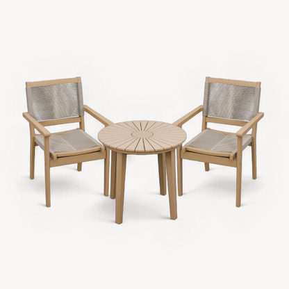 Roma Outdoor 2 Seater Round Bistro Table and Stacking Chairs - Beige - DUSK