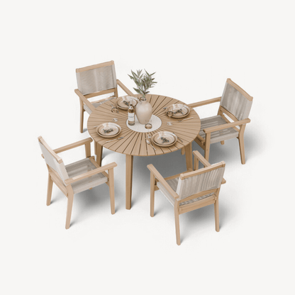 Roma Outdoor 4 Seater Round Bistro Table and Stacking Chairs - Beige - DUSK
